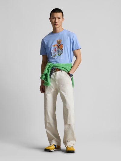 Polo Ralph Lauren damski t-shirt o kroju slim fit z nadruk polo bear Błękitny 1