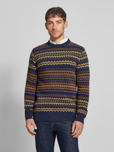 Barbour Regular fit gebreide pullover van zuivere wol, model 'ISLE CREW' Marineblauw gemêleerd - 4