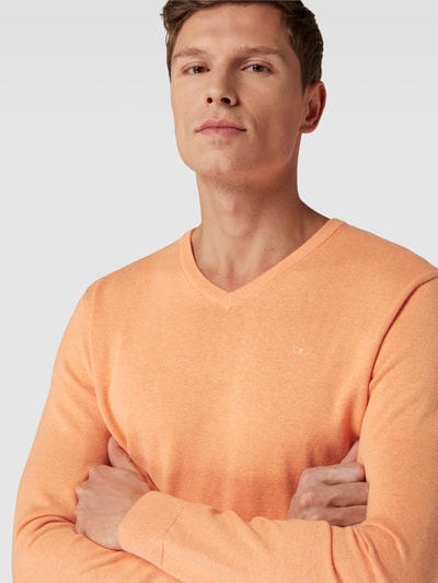 Tom Tailor Strickpullover mit V-Ausschnitt Modell 'basic v-neck' Orange Melange 3