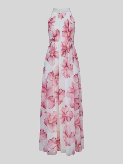 Produktfoto, Maxikleid aus Chiffon im Allover-Look von Jake*s Cocktail, rosa Blumenmuster, A-Linie, Plisseefalten, zartes Material.