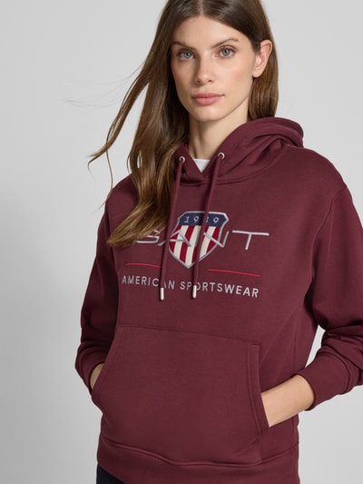 Gant Hoodie met capuchon en logostitching Bordeaux - 3