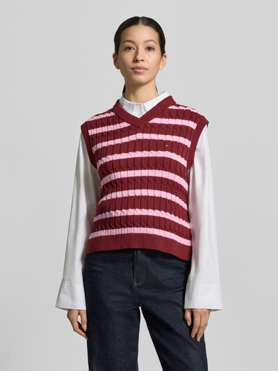 Tommy Hilfiger Sweter bez rękawów o kroju slim fit z czystej bawełny Bordowy 4