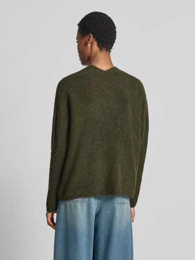 MOS MOSH Gebreide pullover van wolmix met v-hals model 'THORA' Olijfgroen - 5