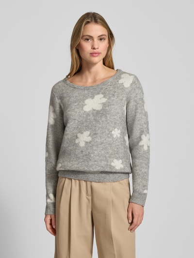 ICHI Strickpullover mit floralem Allover-Print Modell 'Kamara' Mittelgrau 4