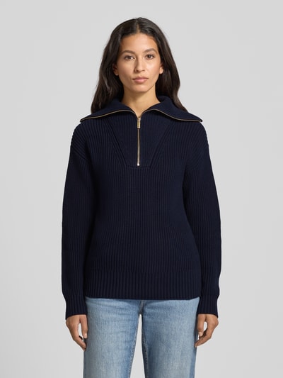 Stefanel Sweter z dzianiny z kołnierzem Granatowy 4