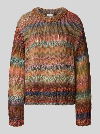 Produktfoto, Relaxed Fit Strickpullover mit gerippter Blende von Apricot, Imitacja dzianiny, krój relaxed fit, krój z długim rękawem, prążkowane wykończenia, okrągły dekolt, długość tyłu w rozmiarze S: 52 cm, długość rękawów w rozmiarze S: 64 cm, wielokolorowa dzianina o grubej strukturze