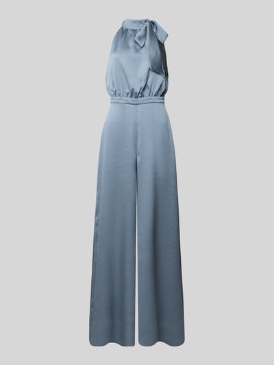 Produktfoto, Regular Fit Jumpsuit mit Zierschleife von Swing, niebieski, tkanina o strukturze, krój regular fit, brak rękawów, stójka, długość całkowita w rozmiarze 36: 150 cm, długość nogawki wewnętrznej: 83 cm, szerokość w rozmiarze 36: 45 cm, długość pleców: 38 cm, dopasowany w talii