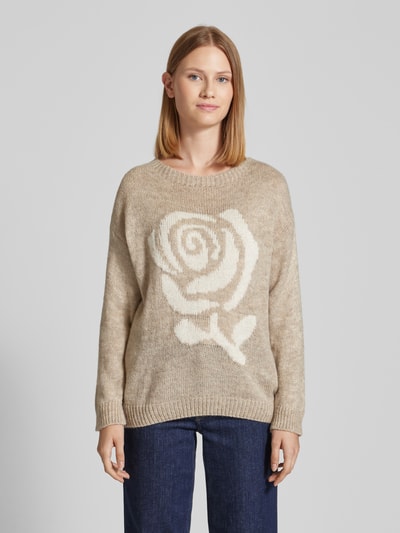 ZABAIONE Oversized gebreide pullover met motiefprint Taupe - 4