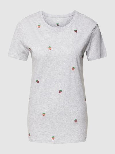 Jake*s Casual T-shirt met all-over motiefstitching Lichtgrijs gemêleerd - 2