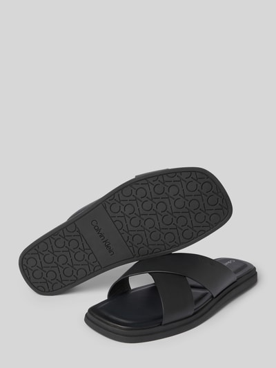 CK Calvin Klein Slides aus echtem Leder Modell 'CRISS CROSS' Black 4