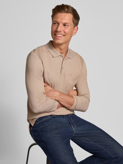 Christian Berg Men Regular fit poloshirt in design met lange mouwen Camel - 3