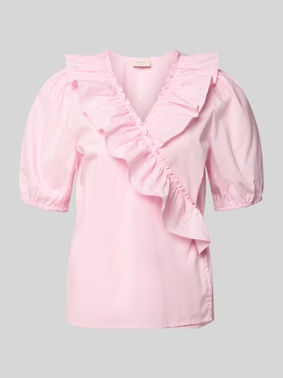 Produktfoto, Wickelbluse mit Rüschen Modell 'Malay' von FREE/QUENT in Rosa, Reine Baumwolle, Gerader-Schnitt, V-Ausschnitt, 1/2-Arm, glatte Textur
