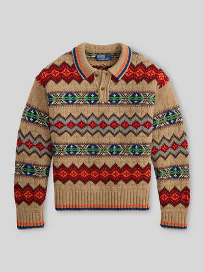 Polo Ralph Lauren Pullover aus reiner Wolle mit Polokragen Beige Melange 2