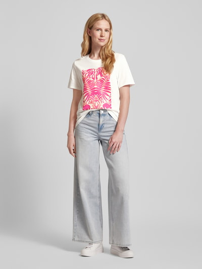 Oui T-shirt met motiefprint Offwhite - 1