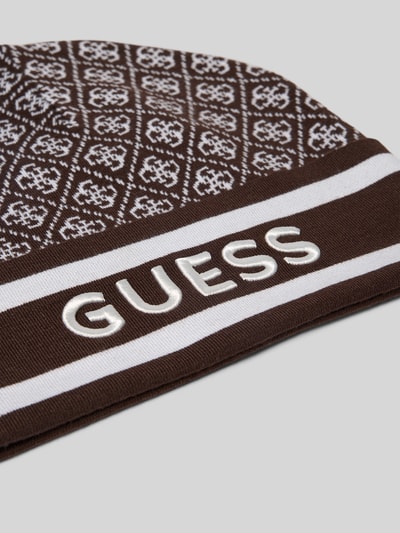 Guess Gebreide muts met labelstitching, model 'SEVYN' Middenbruin - 2