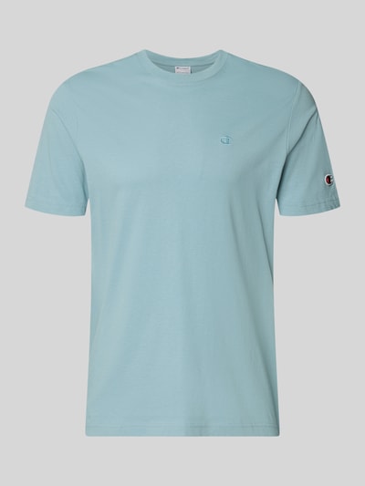 Productfoto, T-shirt met Label-Stitchings en ronde hals van CHAMPION, heren T-shirt van puur katoen, regular fit, ruglengte maat M 66 cm, lichtblauw, gladde textuur