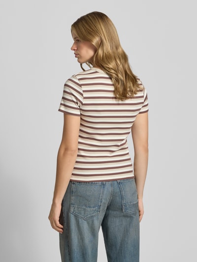 PIECES slim fit T-shirt van katoenmix model 'MAY' Lichtbruin - 5