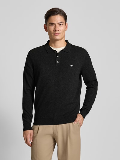 Fynch-Hatton Poloshirt van een mix van merinowol en kasjmier met labelstitching Antraciet - 4