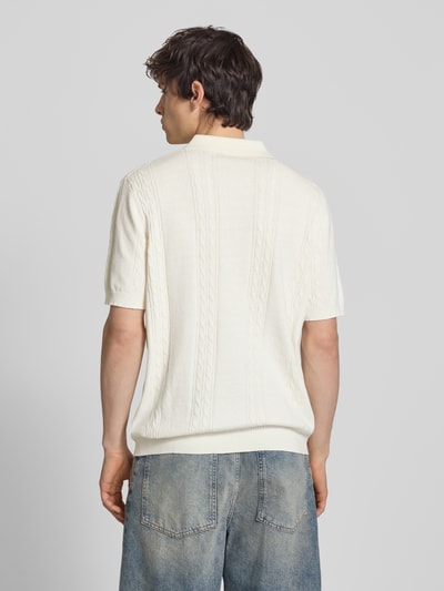 Redefined Rebel Slim Fit Strick-Poloshirt mit Zopfmuster Modell 'Miller' Offwhite 5