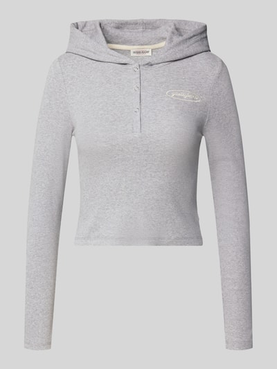 Guess Jeans Bluzka o kroju slim fit z długim rękawem, kapturem i wyhaftowanym logo Jasnoszary melanż 2