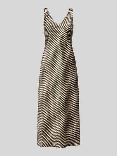 Produktfoto, Midikleid mit V-Ausschnitt Modell 'Qova wave' von Someday, gerade Form, Satin, grafisches Wellenmuster in Beige und Schwarz
