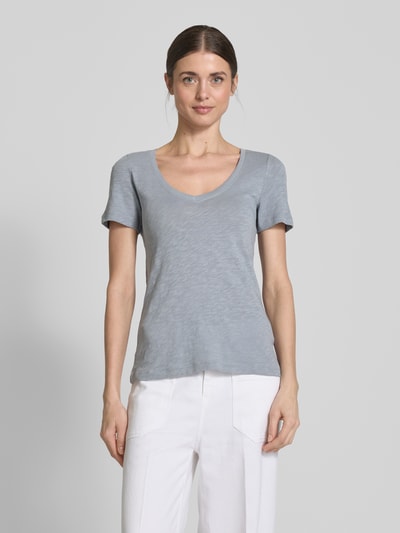 Marc O'Polo Slim Fit T-Shirt aus reiner Baumwolle mit V-Ausschnitt Rauchblau 4