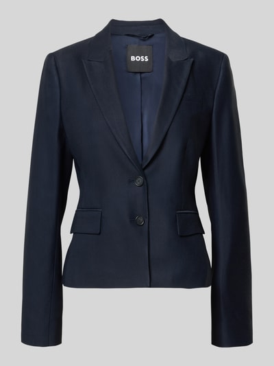 Produktfoto, dunkelblauer Slim Fit Kurzblazer aus Viskose-Lyocell-Mix Modell 'Jia18' von BOSS, glatte Textur, Damen Kurzblazer von BOSS.