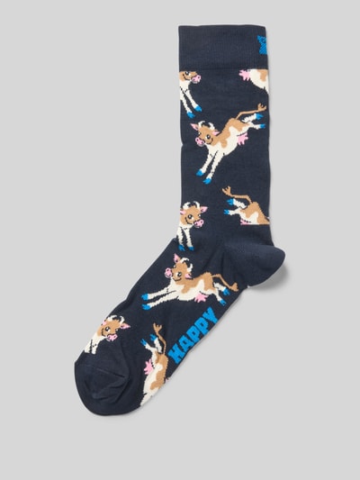 Happy Socks Sokken met motiefstitching, model 'Cow' Donkerblauw - 1