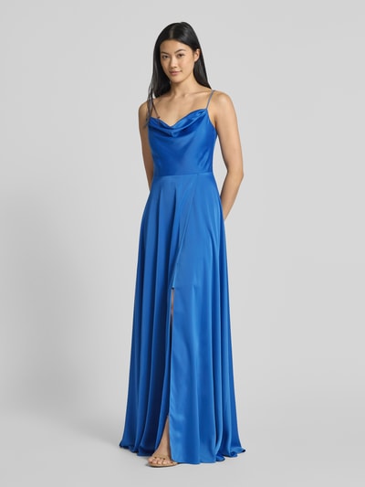 Jake*s Cocktail Maxikleid aus Satin mit Wasserfall-Ausschnitt Rauchblau Melange 1