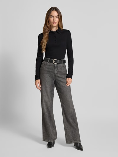 Gestuz Shirt met lange mouwen en polokraag, model 'drew' Zwart - 1