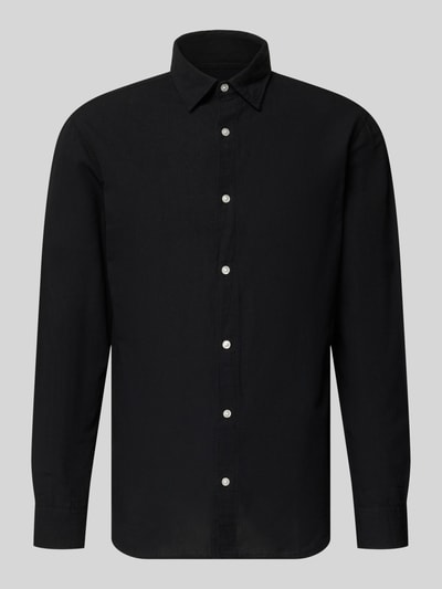 Produktfoto, Regular Fit Freizeithemd mit Kentkragen Modell 'BREEZE' von Jack & Jones in Schwarz, Baumwoll-Leinen-Mix, glatte Oberfläche, Knopfleiste