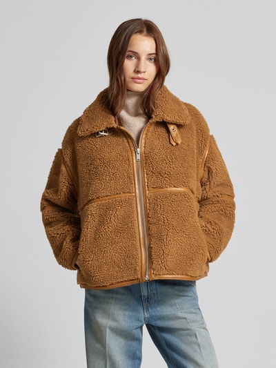 Vila Regular Fit Teddyfell-Jacke mit Stehkragen Modell 'VINIMI' Camel 4