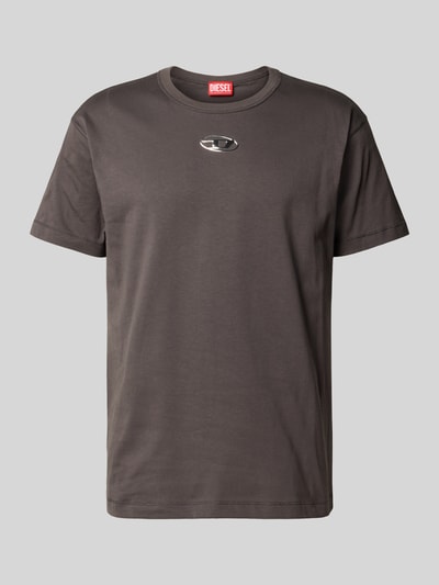 Produktfoto, Regular Fit T-Shirt aus reiner Baumwolle von Diesel, dunkelgrau, rundhals, kurzärmelig, Logodetail, glatte Oberfläche
