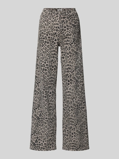 Productfoto, Wide Leg Jeans uit katoenmix model 'MADISON' van Only met all-over dierenprint, loose fit, high waist, 5-pocket, denim.