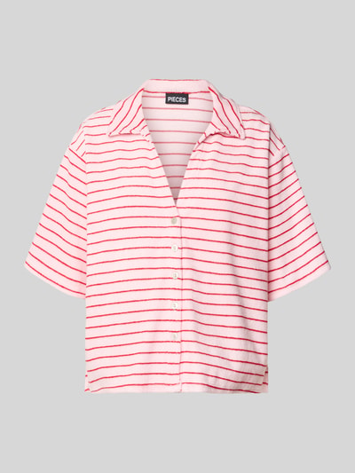 Produktfoto, Loose Fit Hemdbluse aus Baumwoll-Mix Modell 'KAY' von Pieces, Optik:Allover-Muster in Rosa und Rot, Frottee-Struktur