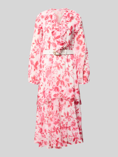 Produktfoto, midi-jurk met volants model 'Scarlet' van ZABAIONE, getailleerd, serafinohals, riem, ruglengte maat S 122 cm, borstwijdte 35 cm, mouwlengte 60 cm, dames