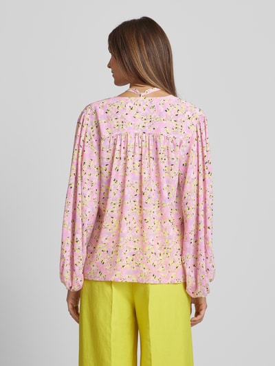 HUGO Strikblouse met all-over motief, model 'Carmelissa' Roze - 5