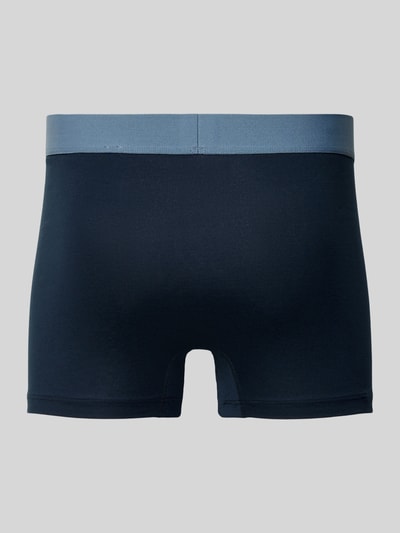 Produktfoto, Trunks mit Stretch-Anteil im 3er-Pack von Schiesser aus Baumwoll-Elasthan-Mix in Dunkelblau, elastischer Logo-Bund