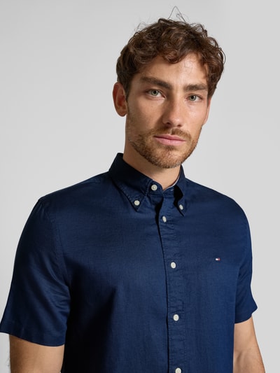 Tommy Hilfiger Regular fit vrijetijdsoverhemd van een mix van katoen en linnen Marineblauw - 3