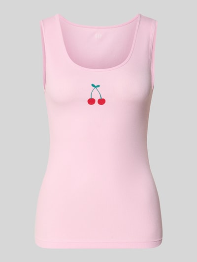 Produktfoto, Slim Fit Top mit Logo-Print von GAP aus elastischem Baumwoll-Mix in Rosa mit Rundhalsausschnitt, Rückenlänge 58 cm, Größe S.