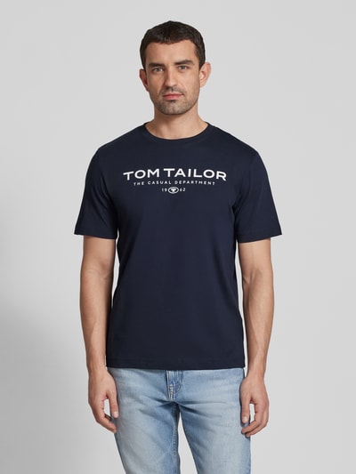 Tom Tailor Regular Fit T-Shirt aus reiner Baumwolle mit Label Print Marine 4