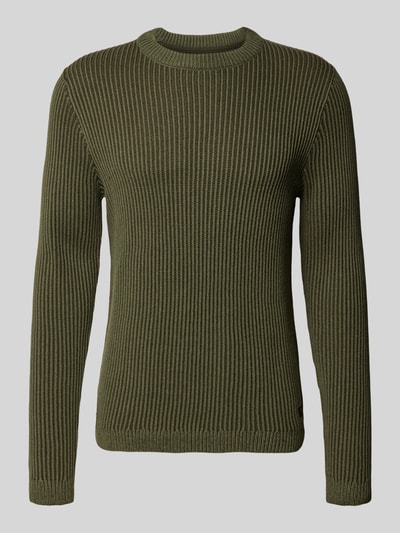 Produktfoto, Slim Fit Strickpullover aus Baumwoll-Mix Modell 'DOVER' von JACK & JONES, elastyczne ściągacze, zielony, widoczna struktura materiału