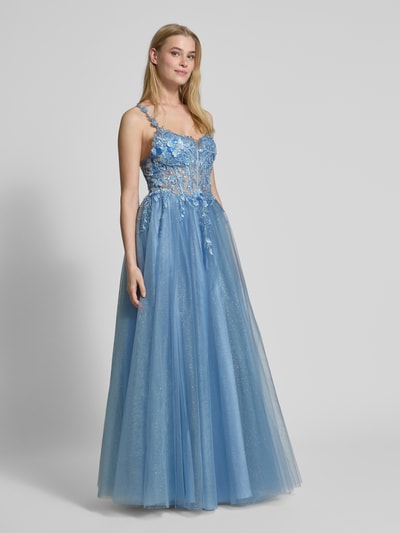 Unique Abendkleid mit Spitzenbesatz Blau 1