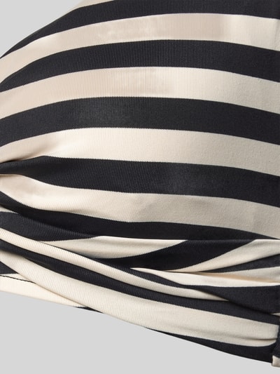 Produktfoto, Bikini-Oberteil mit Knotendetail Modell 'YADBOR' von Barts im Allover-Look mit schwarzen und beigen Streifen, Material-Mix mit Stretch-Anteil, körpernahe Passform, strukturierte Textur