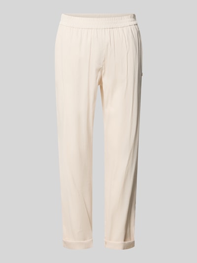 Produktfoto, Straight Fit Leinenhose mit Viskose-Anteil von Marc Cain, helle Farbe, Elastischer Bund, Gesäßtaschen, glatte Struktur