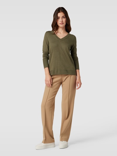 Esprit Strickpullover mit tiefem V-Ausschnitt Khaki 1