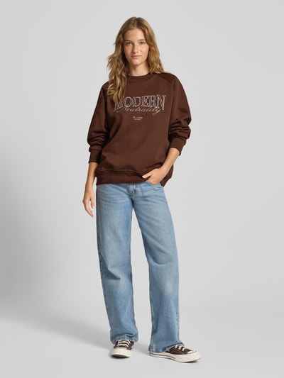 LeGer by Lena Gercke Oversized sweatshirt met ribboorden, model 'Maxime' Donkerbruin - 1