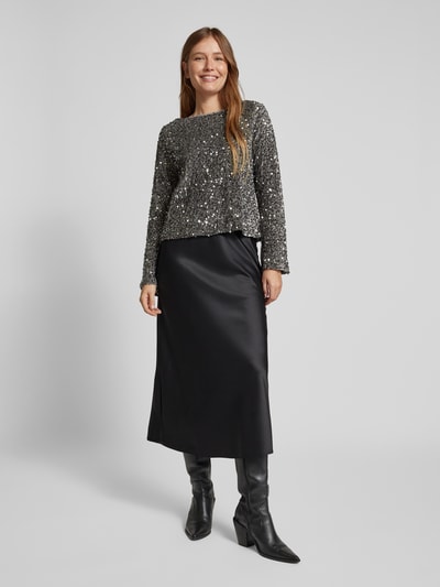 Vero Moda Loose Fit Langarmshirt mit U-Boot Ausschnitt und Pailletten Modell 'BELLA' Anthrazit 1