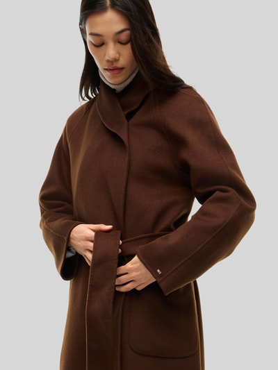 Tommy Hilfiger Lange jas met afneembare kraag van imitatiebont van wolmix Chocoladebruin - 3