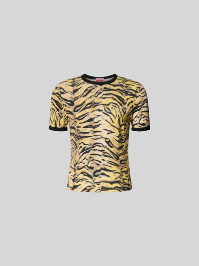 Produktfoto, T-Shirt mit Allover-Animal-Print von Kenzo in Gelb und Schwarz, reine Baumwolle, Slim Fit, Rundhalsausschnitt, kurzärmelig